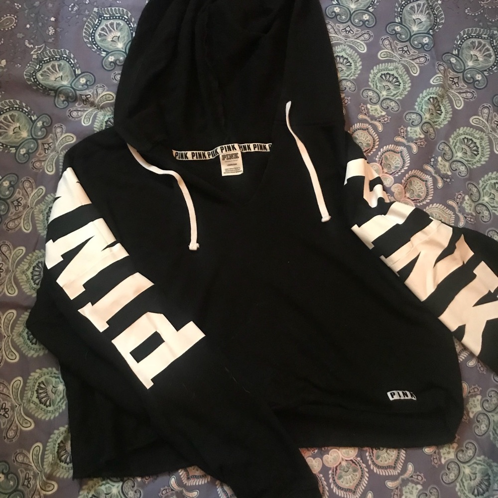 Victoria’s Secret Pink Cropped Black Hoodie